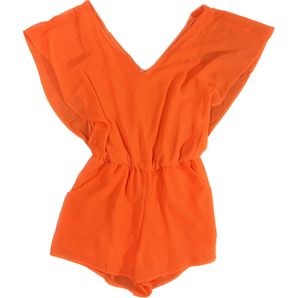 Gianni Bini Flowy Bright Orange Shorts Romper Lined Size Small